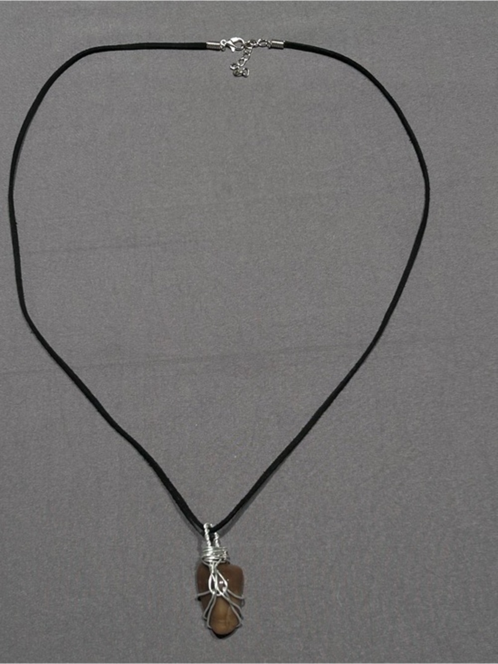 Handmade Wrapped Brown Crystal with Black Necklace
